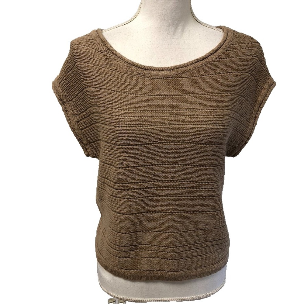 Evereve Sweater Jumper Womens XS Beige Cotton Short Sleeve Casual Boho